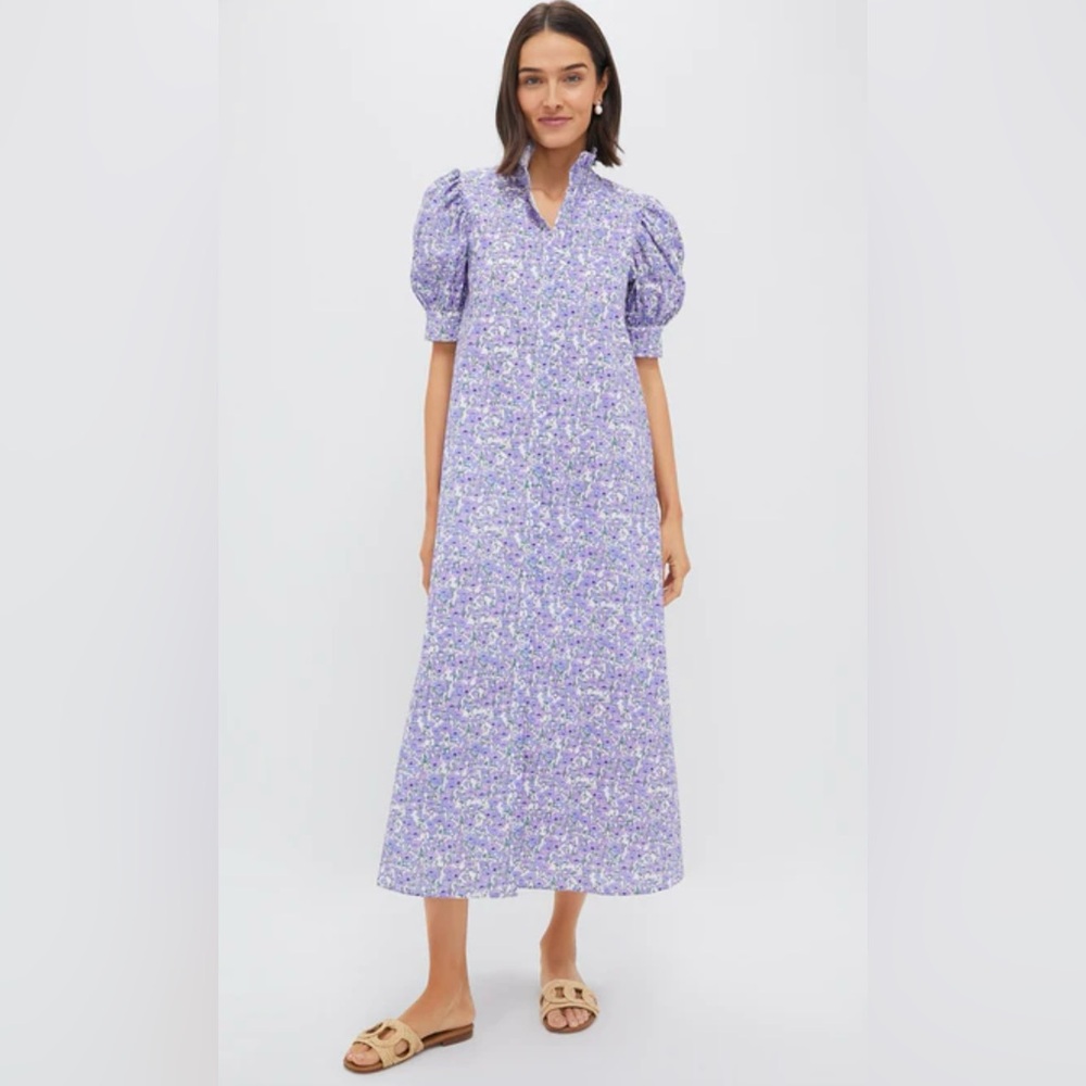 Hyacinth House Purple Poppies Ruffle Collar Louisa Maxi Dress